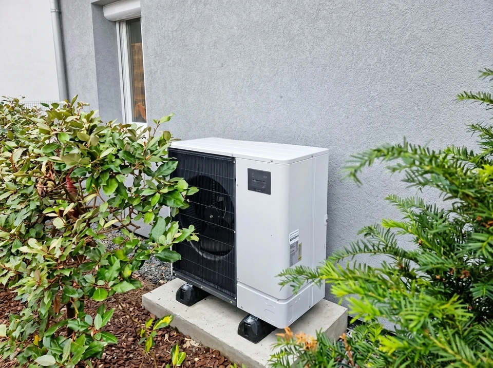 Intérieur résidentiel moderne avec radiateur à ailettes en aluminium blanc fixé au mur
